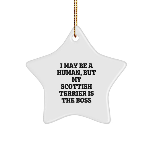 Funny Scottish Terrier Dog Christmas Unique Gifts from Friends - Star Ornament for Scottish Terrier Dog Lover, I 'May Be A Human, But My Scottish Terrier Is The Boss' - Image 1