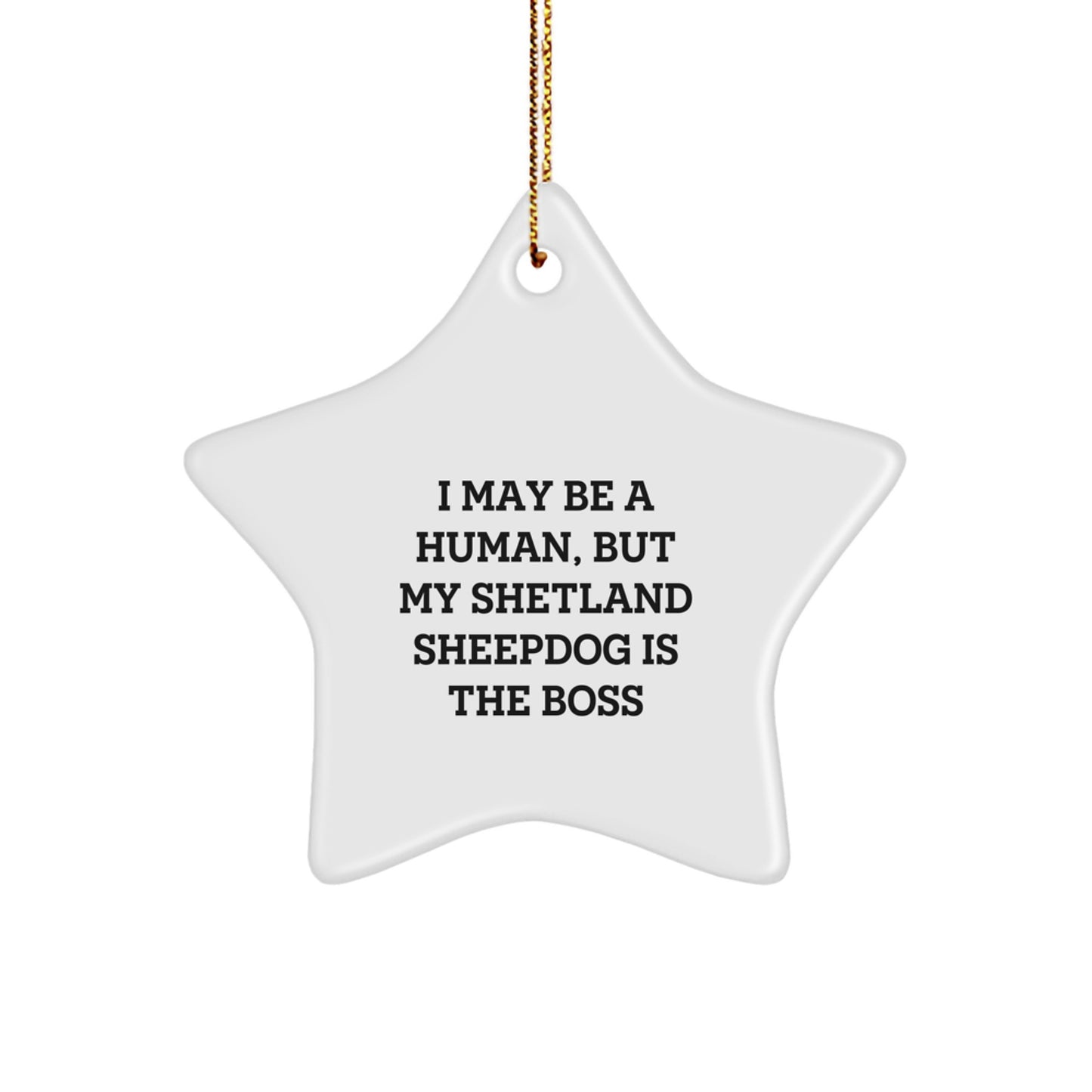 Funny Shetland Sheepdog Gifts for Women from Friends - 'I May Be A Human, But My Shetland Sheepdog Is The Boss' Star Ornament for Christmas Unique Gifts - Image 1