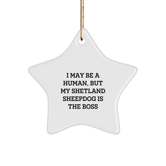 Funny Shetland Sheepdog Gifts for Women from Friends - 'I May Be A Human, But My Shetland Sheepdog Is The Boss' Star Ornament for Christmas Unique Gifts - Image 1
