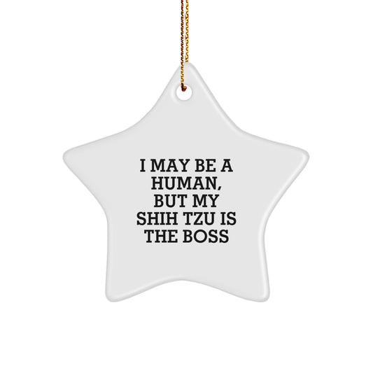 Funny Shih Tzu Dog Star Ornament, Ideal Gift for Shih Tzu Lovers, I May Be A Human But My Shih Tzu Is The Boss, Christmas Unique Gifts from Friends to Family - Image 1