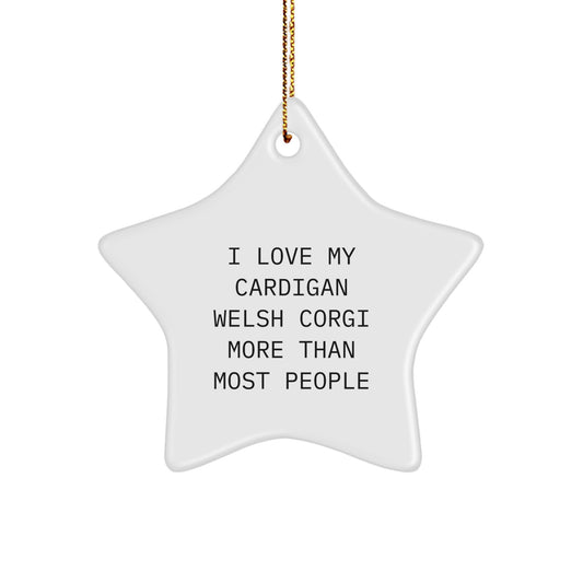 Cardigan Welsh Corgi Dog Lover Funny Gift, Christmas Unique Star Ornament, 'I Love My Cardigan Welsh Corgi More Than Most People' for Family Friends Coworkers - Image 1