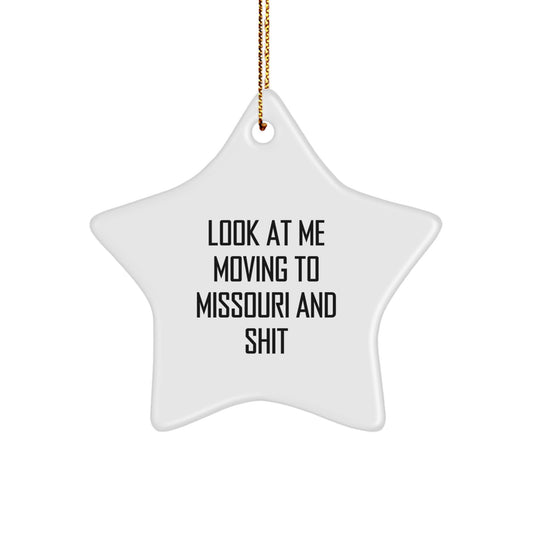 Funny Missouri Star Ornament Gifts for Friends from Missouri, Cute Christmas Unique Decorations, Star Shaped White Missouri Gifts for Men Women - Image 1