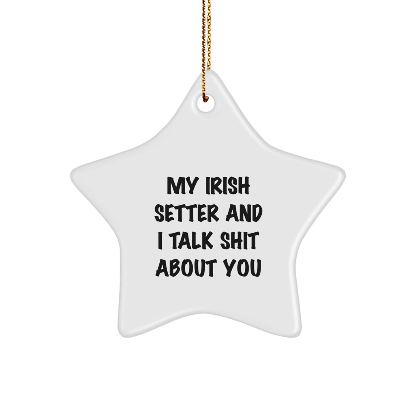 Funny Irish Setter Dog Gifts from Men to Friends - Christmas Unique Star Ornament with My Irish Setter And I Talk Shit About You Quote, Star Shaped, White Color - Image 1