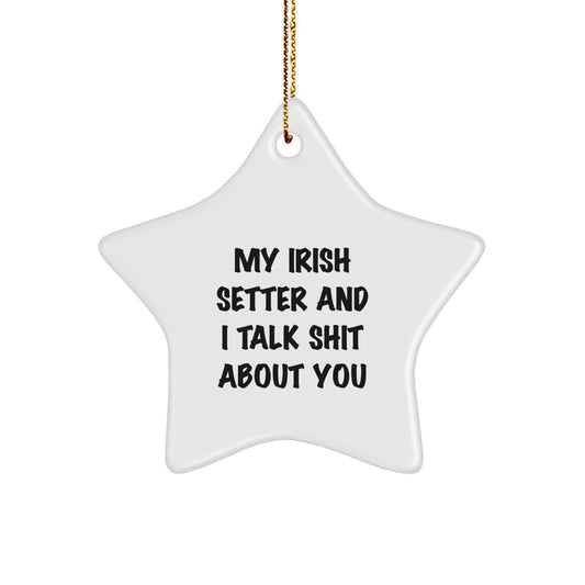 Funny Irish Setter Dog Gifts from Men to Friends - Christmas Unique Star Ornament with My Irish Setter And I Talk Shit About You Quote, Star Shaped, White Color - Image 1