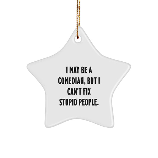 Funny Comedian Star Ornament Gifts from Friends for Comedian Men White Star-Shaped MDF Ornaments with Gold Cord - Image 1