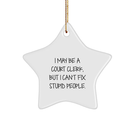 Funny Court Clerk Gifts from Friends - Court Clerk Star Ornament for Christmas Unique Decorations - Inspirational Quote about Stupid People Humor - Image 1