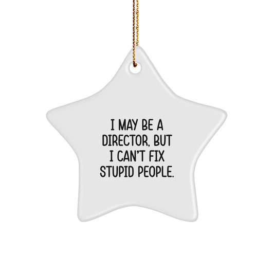 Funny Director Gifts from Men to Women, I May Be A Director, But I Can't Fix Stupid People. - Star Ornament, White, Christmas Unique Gifts - Image 1