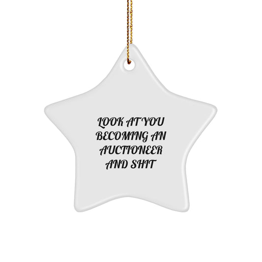 Funny Gifts from Friends for Auctioneers - Star Ornament, White Star Shaped for Christmas Unique Gifts - Image 1