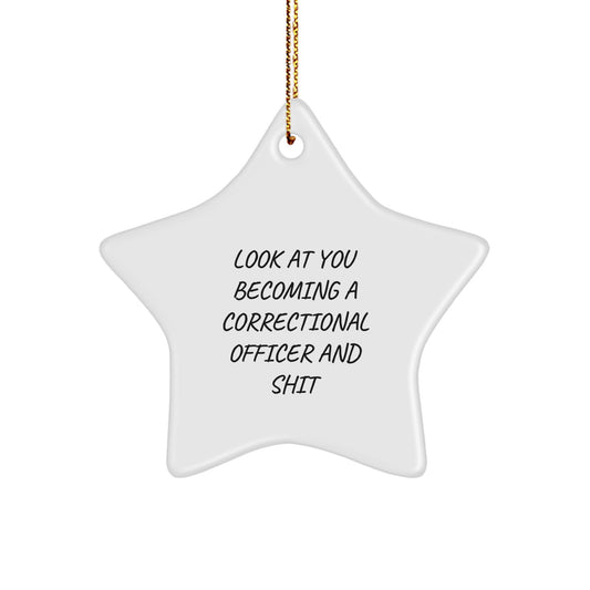 Funny Correctional Officer Gifts for Men, White Star Ornament, Gifts from Friends or Coworkers, Look At You Becoming A Correctional Officer And Shit - Image 1