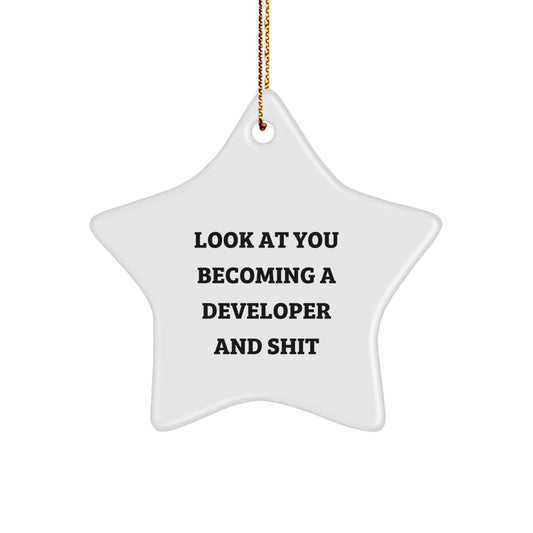 Developer Star Ornament - Funny Quote Gifts from Friends, Family, or Coworkers for Men, Women, and Fellow Developers - Christmas Unique Star Shaped Decorations - Image 1