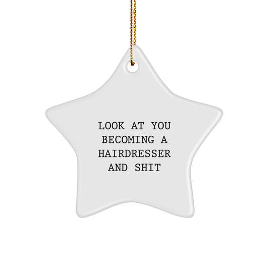 Funny Hairdresser Gift for Men Women Friends Family - Star Ornament with Look At You Becoming A Hairdresser And Shit Quote, Gifts from Mom Dad for Hairdresser, Christmas Unique Gifts - Image 1