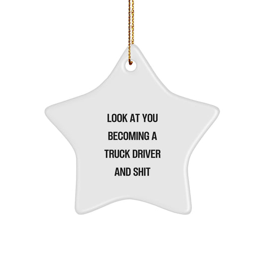 Funny Truck Driver Gifts for Men, Star Ornament with Look At You Becoming A Truck Driver And Shit, Gifts from Family, Christmas Unique Decor - Image 1