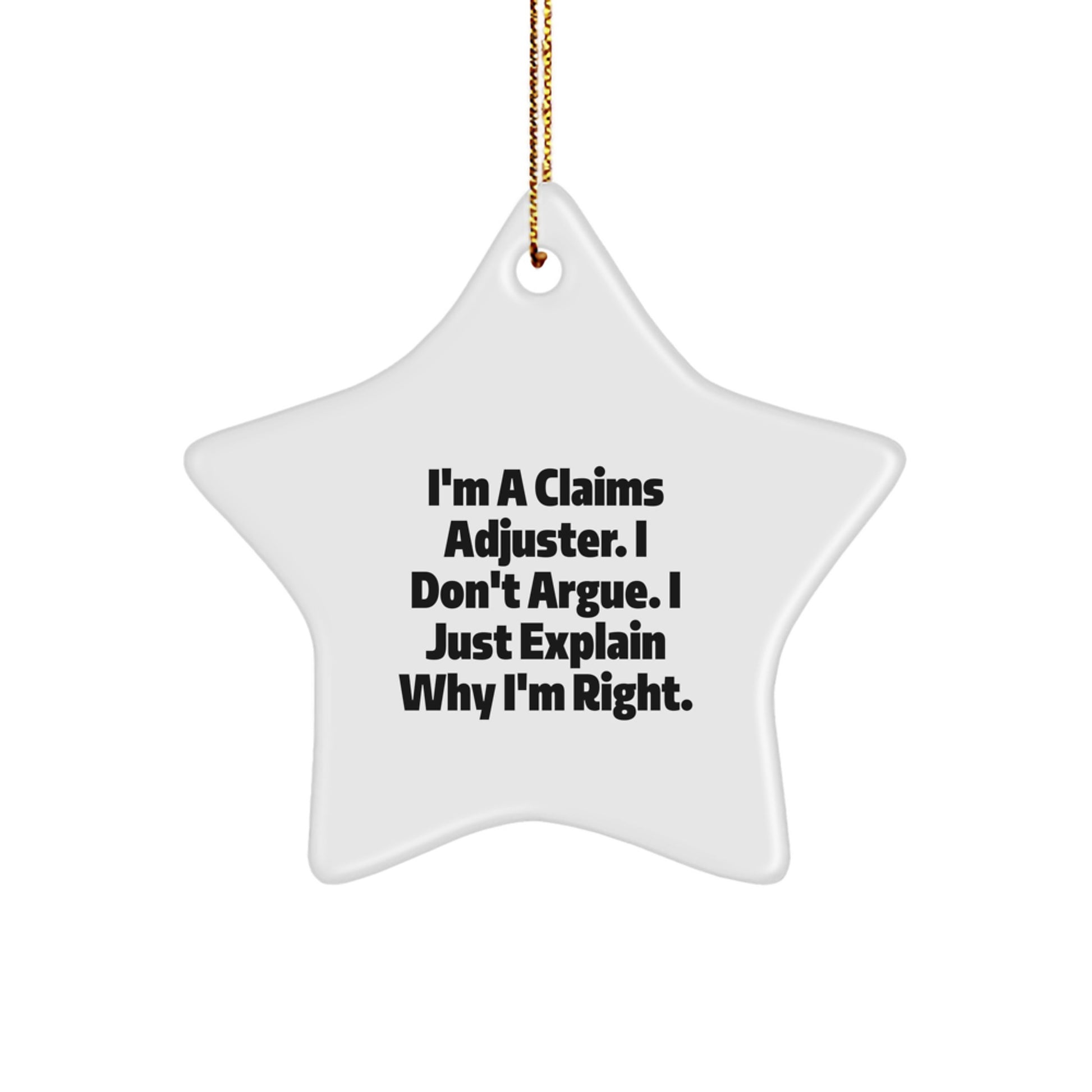 Funny Claims Adjuster Gifts for Men, Star Ornament with 'I Don't Argue. I Just Explain Why I'm Right.' Quote, Christmas Unique Gifts from Friends, Coworkers, Family - Image 1