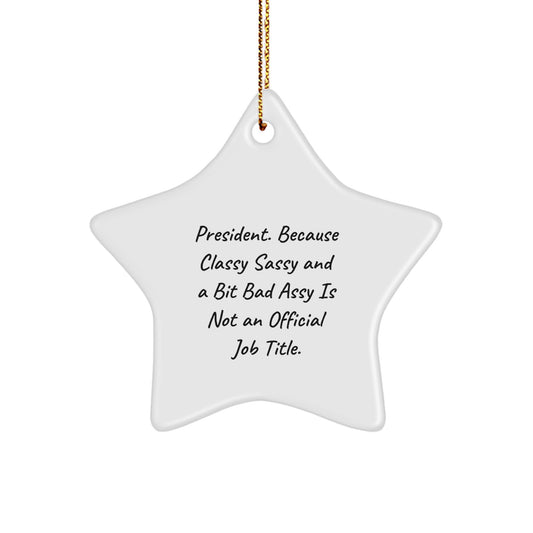 Funny President Gifts for Men or Women - Star Ornament with Inspirational Quote, Unique Christmas Decorations from Friends or Family, President Sassy Star Decoration 3.25" - Image 1