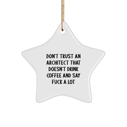 Funny Architect Gifts from Friends for Men - Star Ornament Christmas Unique Decorations - 'Don't Trust An Architect That Doesn't Drink Coffee And Say F--k A Lot' Quote - Image 1