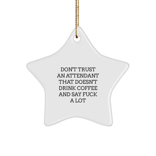 Funny Attendant Gifts, Unique Star Ornament for Attendant, Gifts from Men, Women, Friends, or Family, 'Don't Trust An Attendant That Doesn't Drink Coffee And Say F--k A Lot', Christmas Unique Gifts - Image 1