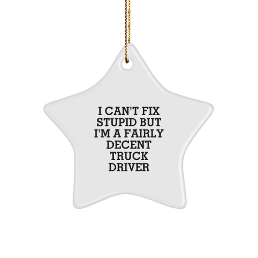 Funny Gifts from Friends for Truck Drivers - I Can't Fix Stupid Star Ornament, Perfect for Christmas Unique Gifts, Star Ornament for Truckers - Image 1