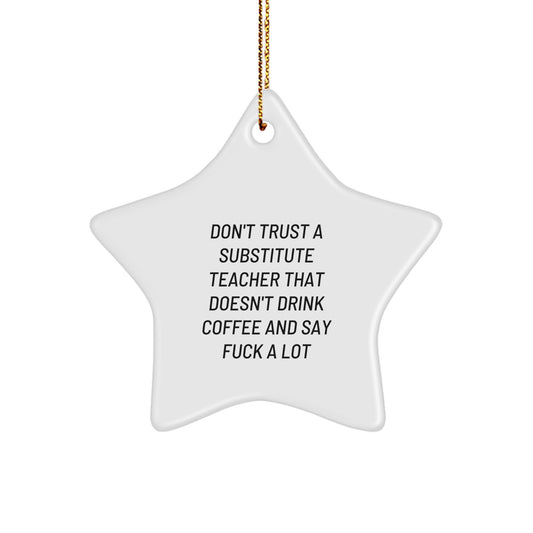 Funny Substitute Teacher Gifts Unique Star Ornament from Friends, Christmas Decorations for Substitute Teacher, Men, Women, Office Humor, Funny Teacher Quotes - Image 1