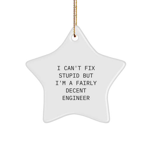Funny Engineer Gifts for Men, Christmas Unique Gifts from Friends to Colleagues, Star Ornament I 'Can't Fix Stupid' Quote - Image 1