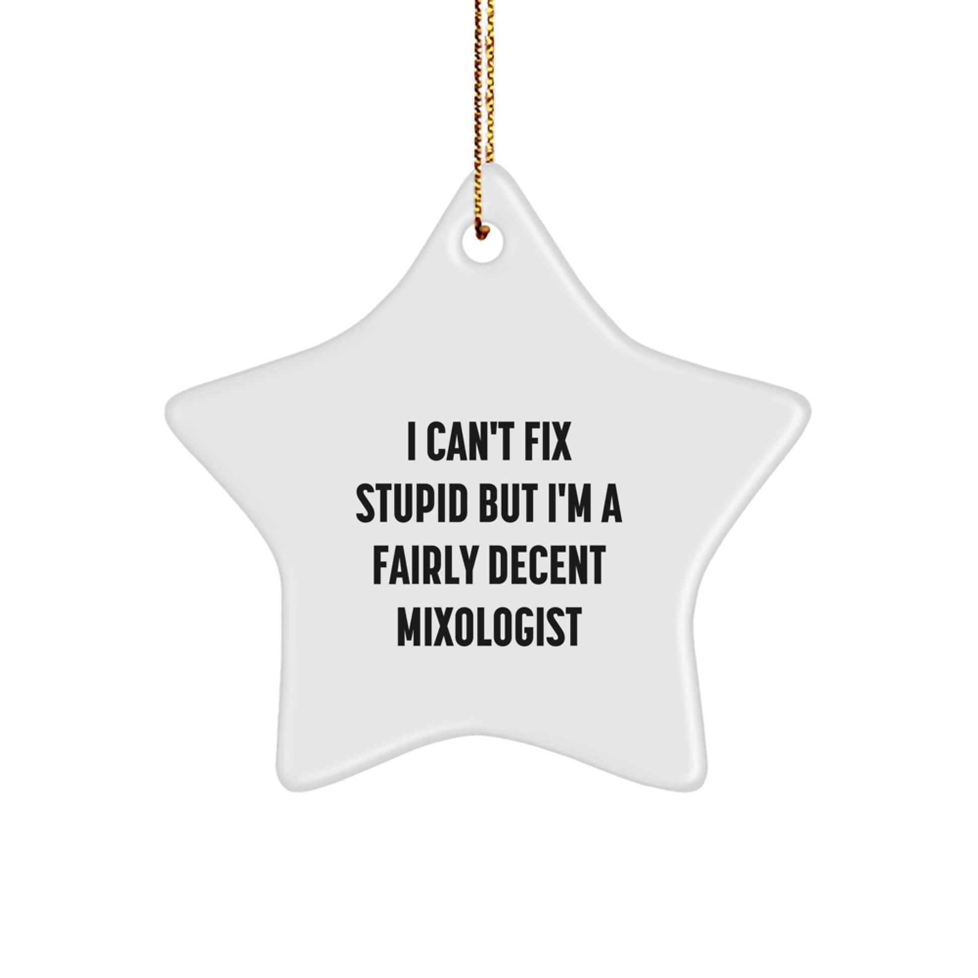 Funny Mixologist Gifts from Friends for Men Christmas Unique Star Ornament - 'I Can't Fix Stupid But I'm A Fairly Decent Mixologist' Gift - Image 1
