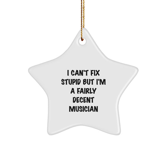 Funny Musician Christmas Unique Gift for Friends and Family with Star Ornament I Can't Fix Stupid - Image 1
