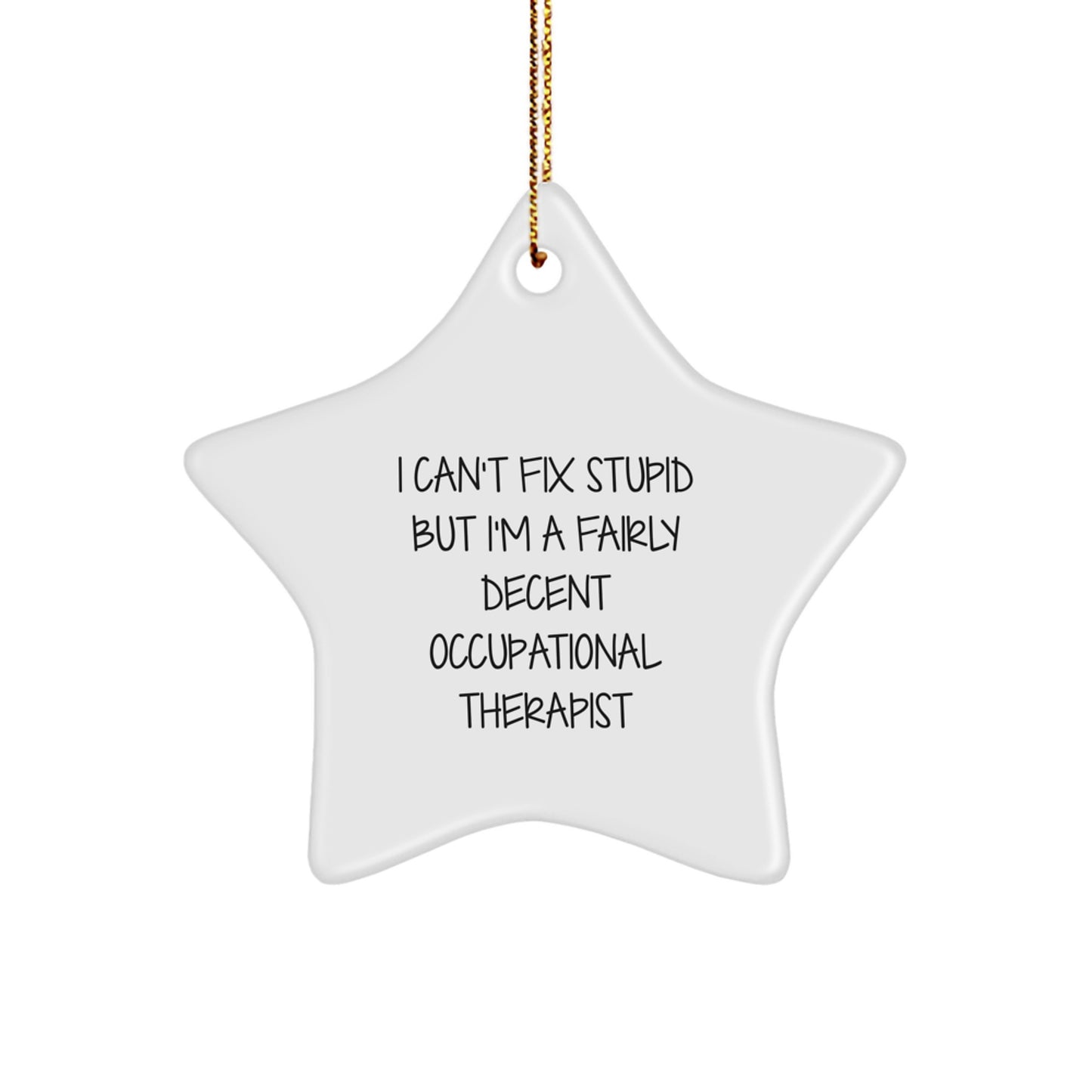 Funny Occupational Therapist Star Ornament Gifts from Friends for Christmas Decorations, 'I Can't Fix Stupid But I'm A Fairly Decent Occupational Therapist' - Image 1