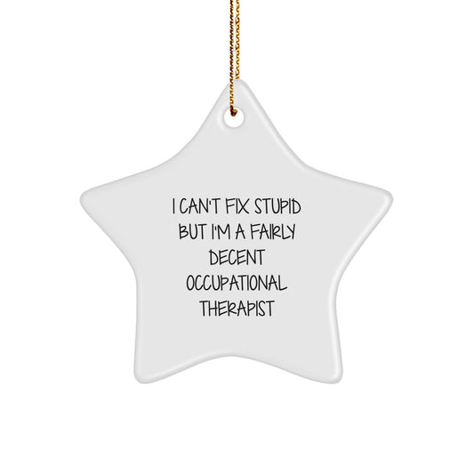 Funny Occupational Therapist Star Ornament Gifts from Friends for Christmas Decorations, 'I Can't Fix Stupid But I'm A Fairly Decent Occupational Therapist' - Image 1