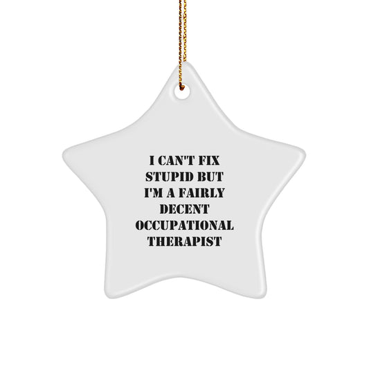 Funny Occupational Therapist Gifts for Men, Women, Coworkers - Star Ornament with Quote 'I Can't Fix Stupid' - Image 1