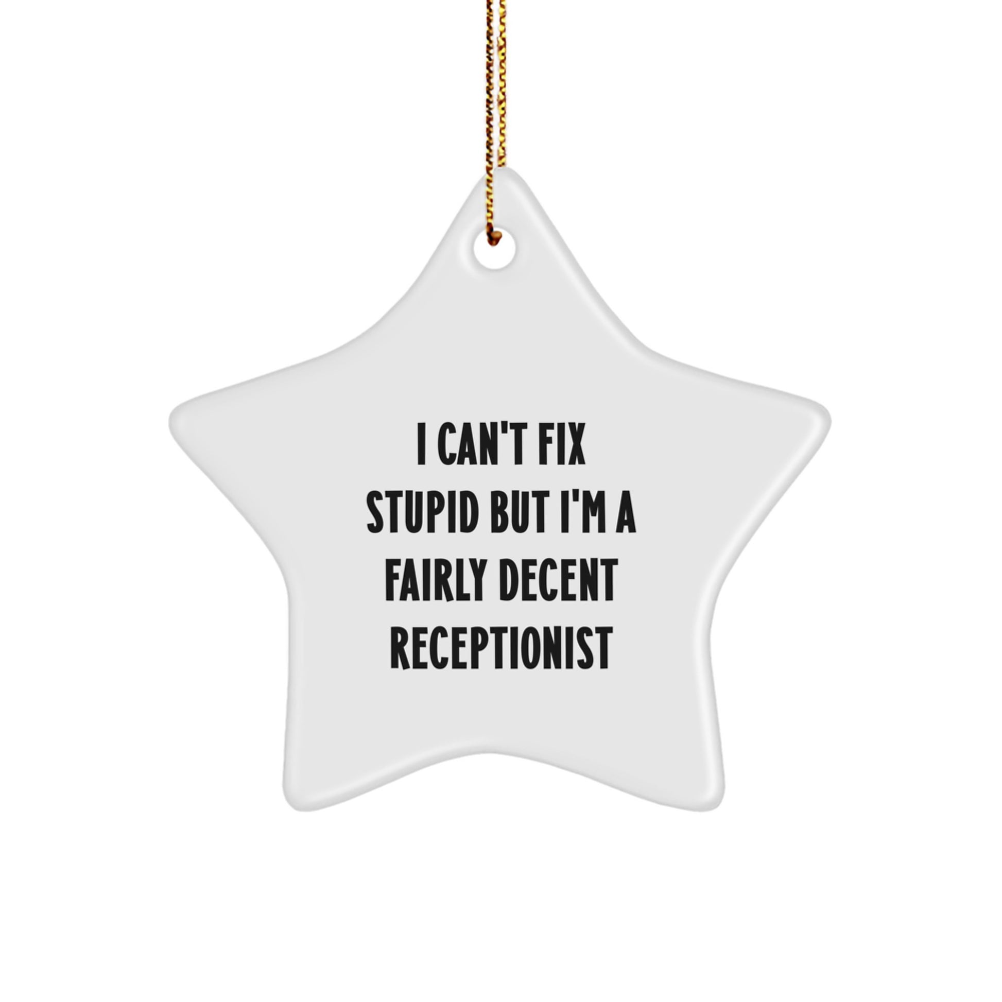 Funny Receptionist Gifts from Friends, Coworkers - I Can't Fix Stupid But I'm A Fairly Decent Receptionist Star Ornament - Image 1