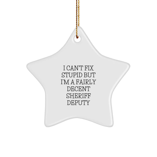 Funny Sheriff Deputy Gifts from Friends for Christmas - I Can't Fix Stupid Star Ornament, Sheriff Deputy Christmas Unique Decorations, Star Ornament for Sheriff Deputy - Image 1