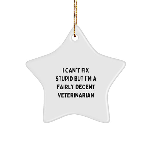 Veterinarian Star Ornament, Funny Gift for Veterinarian, Gifts from Friends and Family, I Can't Fix Stupid But I'm A Fairly Decent Veterinarian, Unique Christmas Unique Gifts - Image 1