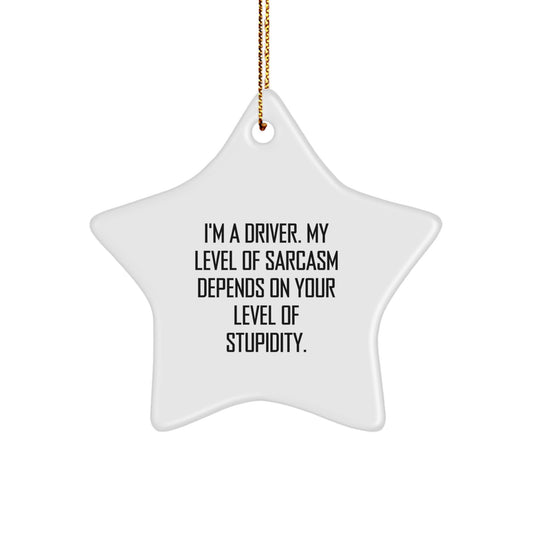 Funny Driver Star Ornament, Christmas Unique Gifts for Men from Friends, Inspirational Quotes for Driver, White Star Shaped Decor - Image 1