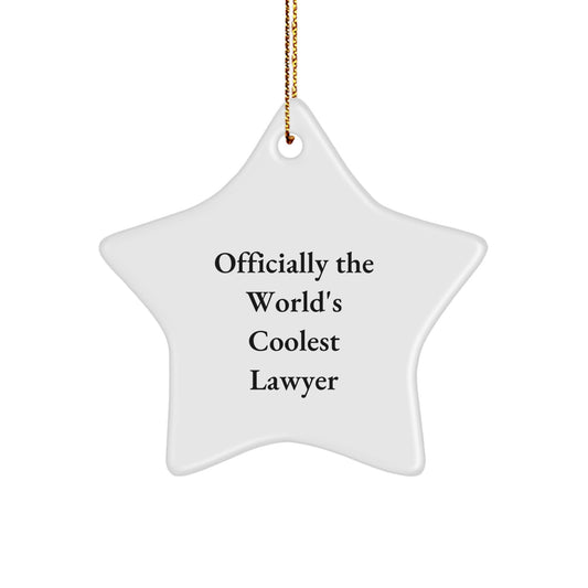 Funny Lawyer Gifts from Men for Christmas Unique, Star Ornament Officially The World's Coolest Lawyer, White Star Shaped - Image 1