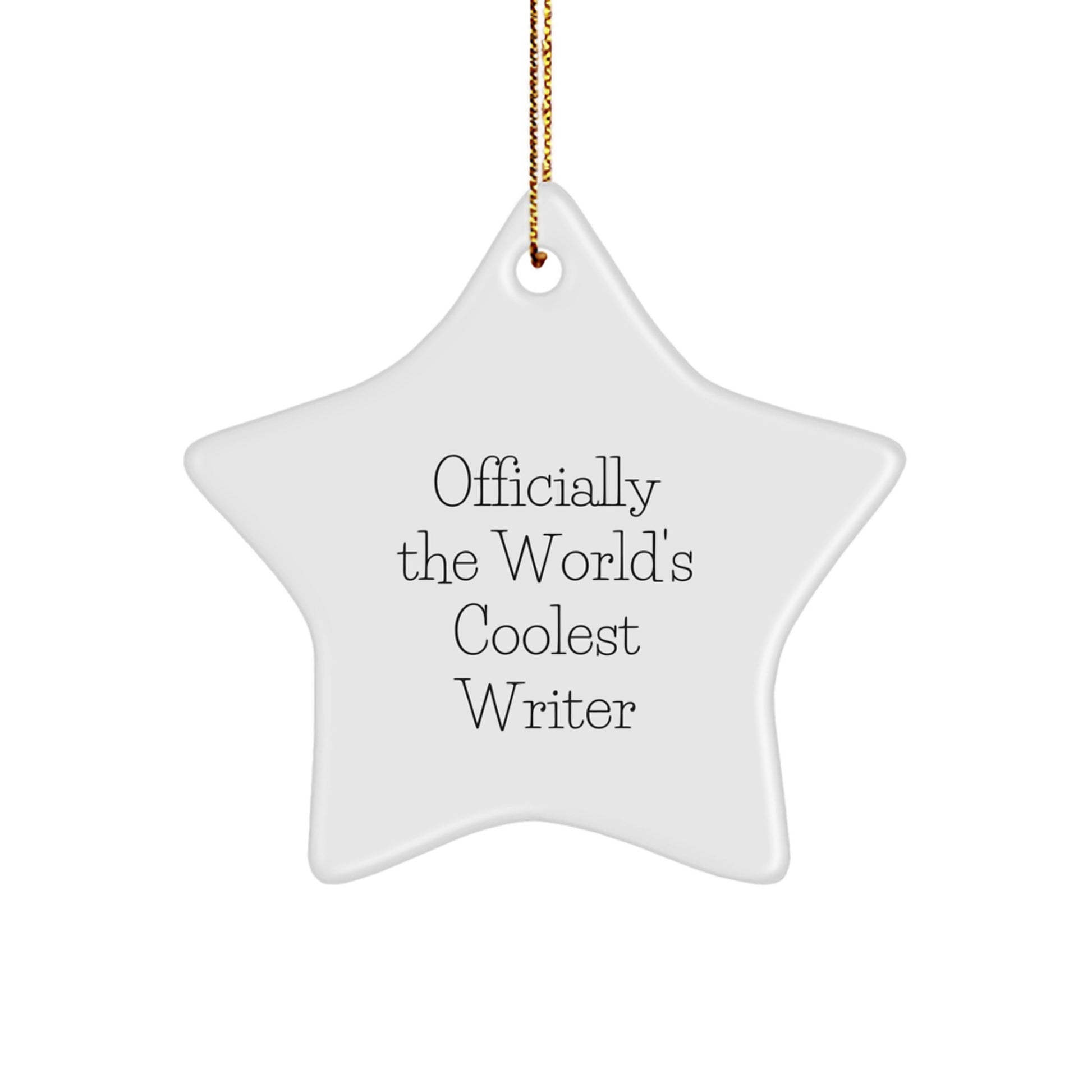 Funny Gifts for Writers, Officially the World's Coolest Writer, White Star Ornament, Christmas Unique Decorations from Friends - Image 1