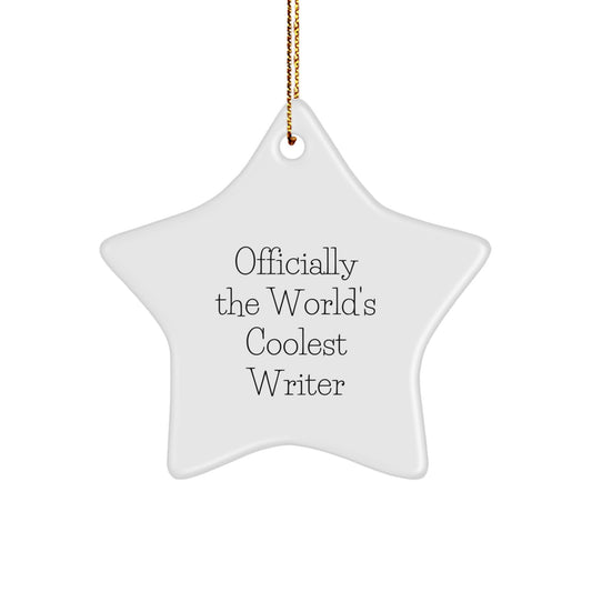 Funny Gifts for Writers, Officially the World's Coolest Writer, White Star Ornament, Christmas Unique Decorations from Friends - Image 1