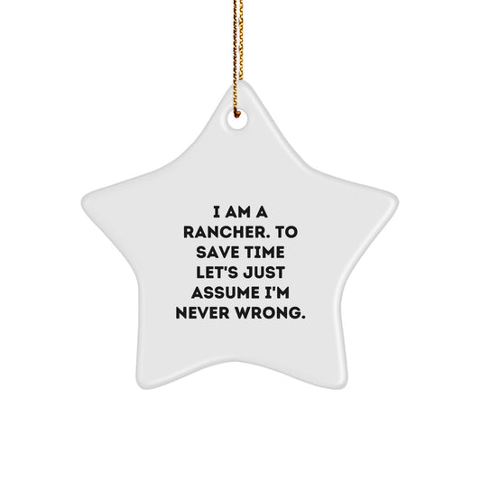 Funny Rancher Gifts, Star Ornament for Christmas Unique Rancher Men, Gifts from Friends to Family Rancher Christmas Star - Image 1