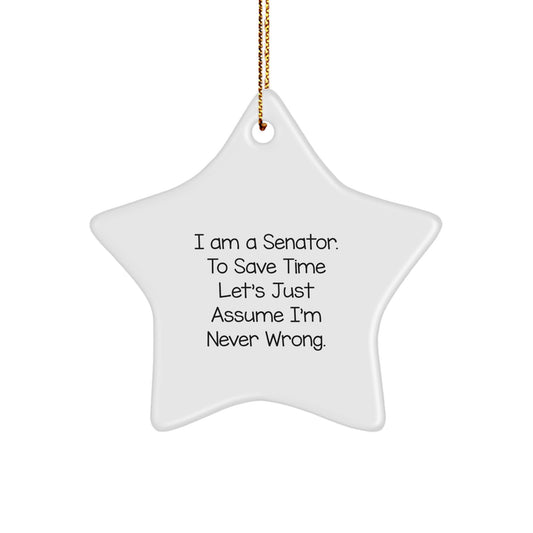 Funny Senator Gifts: I Am A Senator. To Save Time Let's Just Assume I'm Never Wrong. Star Ornament, Gifts from Friends and Family for Senator, Christmas Unique Gifts - Image 1