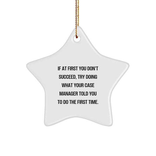Funny Case Manager Gifts from Family for Christmas Unique Star Ornaments If At First You Don't Succeed Try Doing What Your Case Manager Told You To Do The First Time Star Ornaments Gifts - Image 1