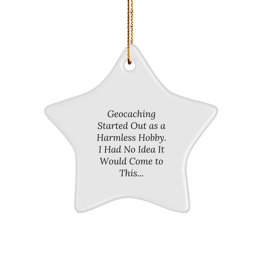 Funny Geocaching Gifts for Men from Friends, Unique Star Ornament Decorations for Christmas, Geocaching Enthusiast Star Shaped White Metal Decor - Image 1