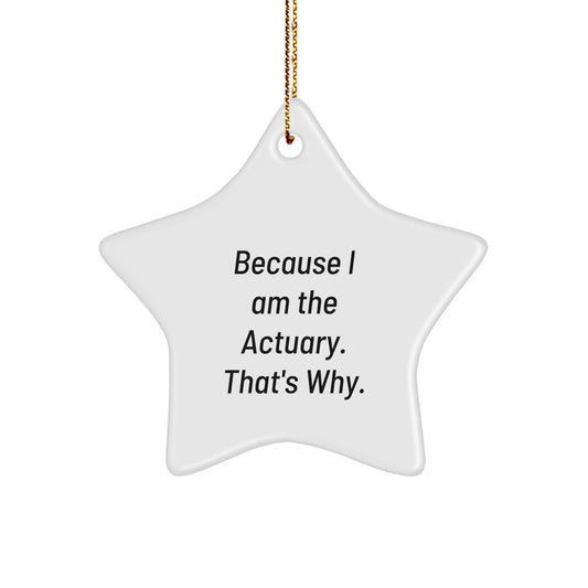 Funny Actuary Gifts from Friends, Actuary Star Ornament for Men, 'Because I Am The Actuary. That's Why.' - Image 1