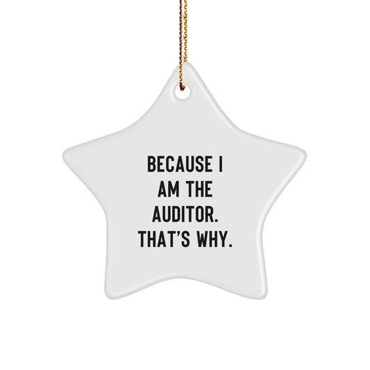 Funny Auditor Gifts Star Ornament Because 'Because I Am The Auditor. That's Why.' - Gifts from Family to Auditor Friends at Christmas - Image 1