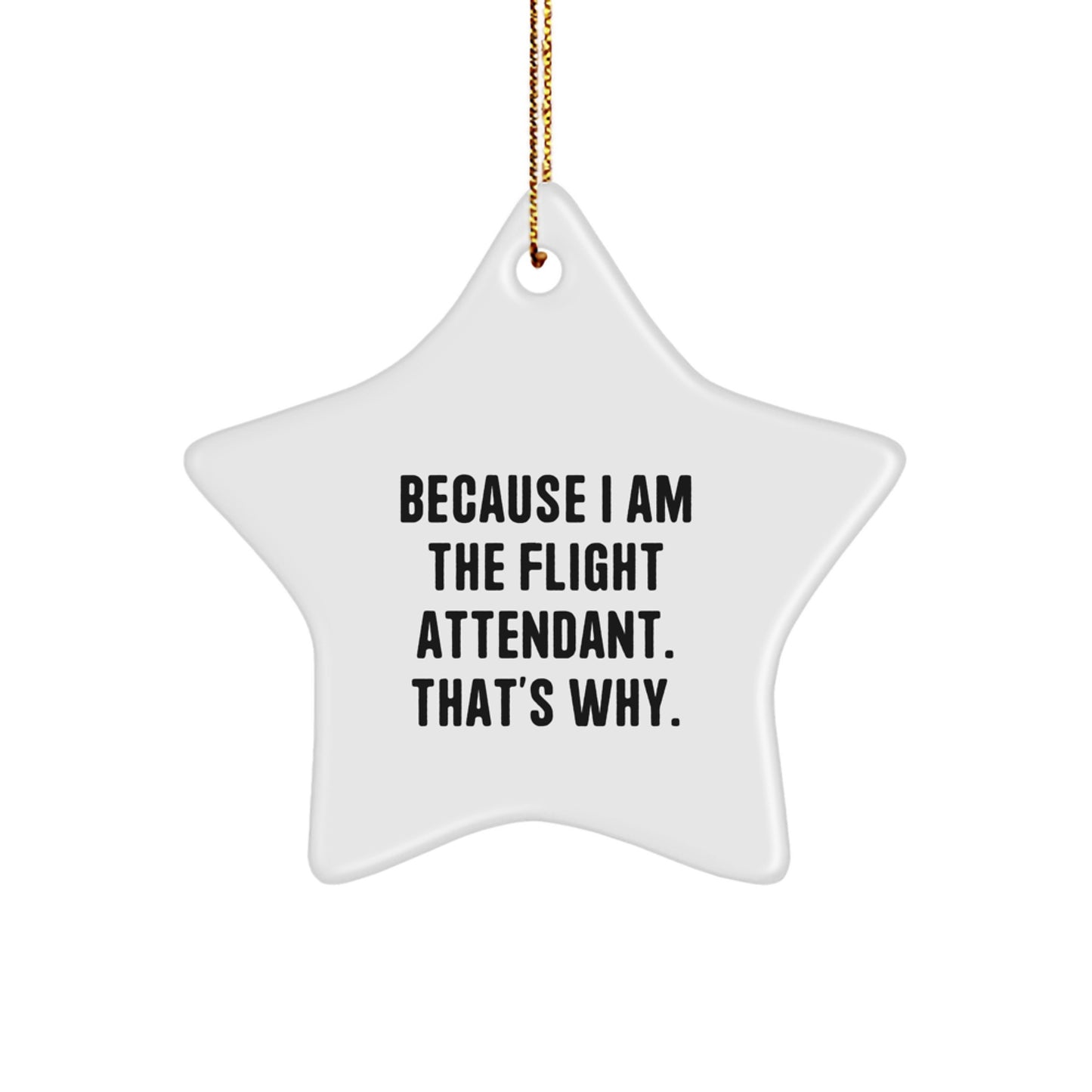 Funny Flight Attendant Gifts for Flight Attendants - Because I Am The Flight Attendant. That's Why. - Star Ornament for Flight Attendant Friends and Family - Image 1
