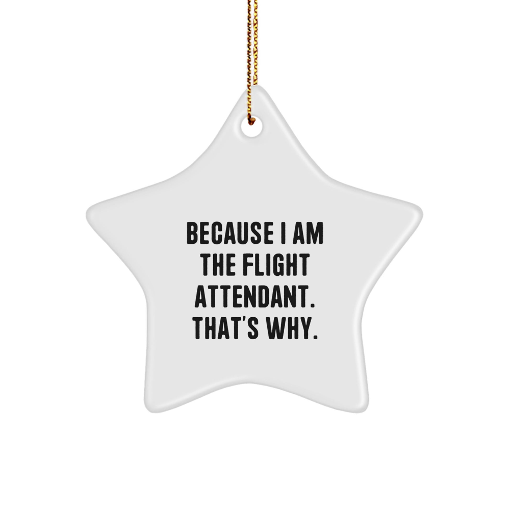Funny Flight Attendant Gifts for Flight Attendants - Because I Am The Flight Attendant. That's Why. - Star Ornament for Flight Attendant Friends and Family - Image 1