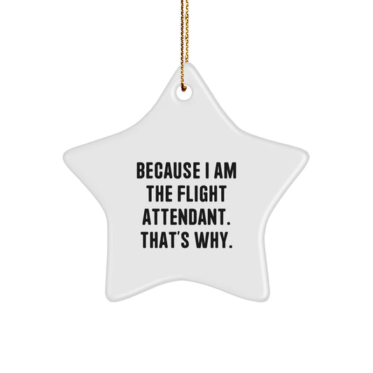 Funny Flight Attendant Gifts for Flight Attendants - Because I Am The Flight Attendant. That's Why. - Star Ornament for Flight Attendant Friends and Family - Image 1