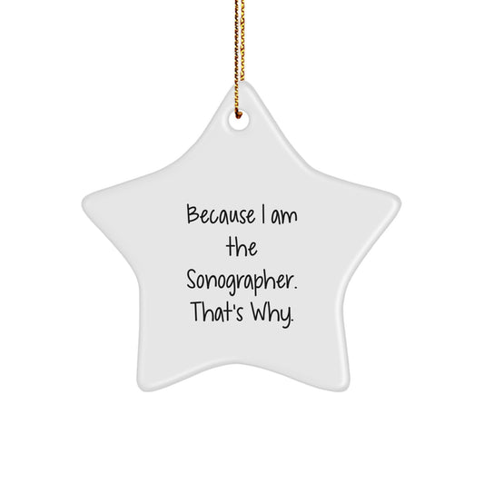 Funny Sonographer Gifts from Friends, Star Ornament for Sonographer Christmas Unique Gifts, Because I Am The Sonographer Star Shaped Decoration - Image 1