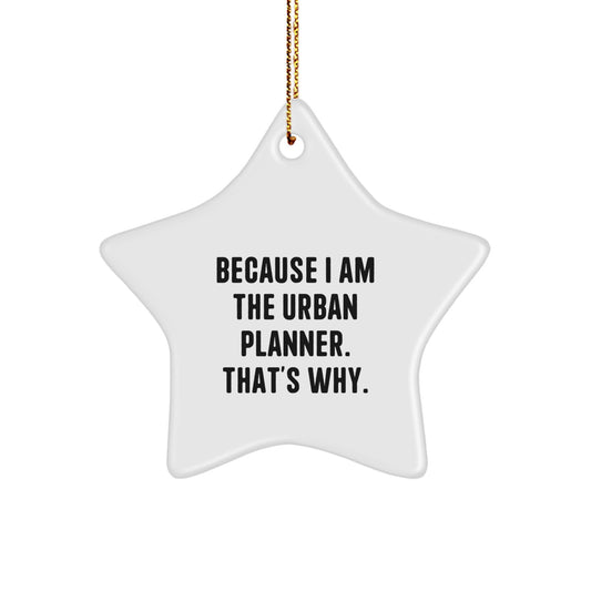 Funny Urban Planner Gifts for Christmas Unique Star Ornament from Friends - 'Because I Am The Urban Planner. That's Why.' - Image 1