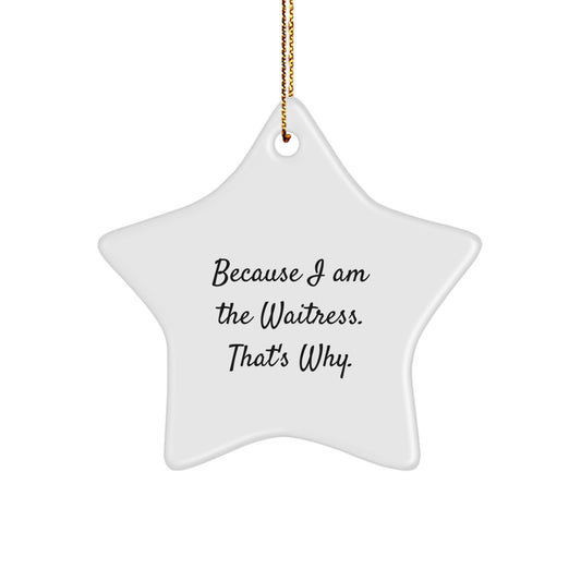Funny Waitress Gift for Women, Because I Am The Waitress. That's Why. Star Ornament Gifts from Family for Christmas Unique Presents - Image 1