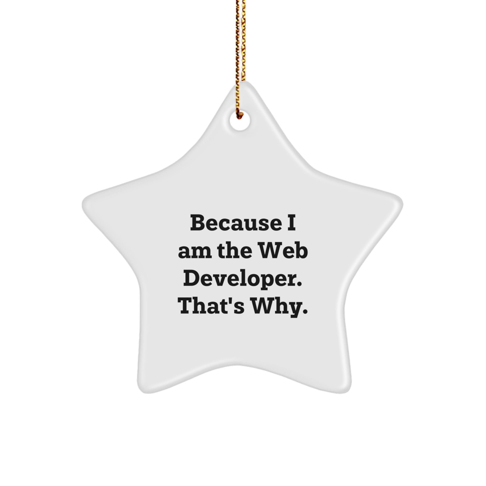 Funny Web Developer Gifts from Friends, Christmas Unique Star Ornament for Web Developer, Inspirational Quote Because I Am The Web Developer. That's Why. - Image 1