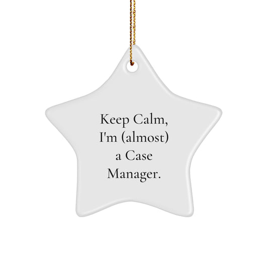 Funny Case Manager Gifts for Office, 'Keep Calm, I'm (almost) A Case Manager' Star Ornament, Christmas Unique Decorations for Case Managers - Image 1