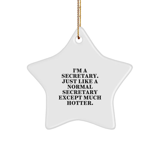 Funny Secretary Star Ornament Gifts from Friends for Coworkers, Unique Christmas Decorations, White Star Shaped Secretary Gift, Just Like A Normal Secretary Except Much Hotter. - Image 1